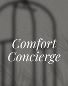 Text 'Comfort Concierge' on a textured gray background