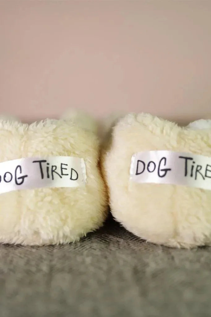 Faceplant Dreams Dog Tired Footsies – Plush Puppy Slippers With Anti-Skid Soles, Brown